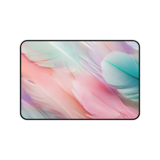 Pastel Feather Desk Mat - Decorative Office Accessories, Home Office Decor, Workspace Gifts, Study Essentials, Colorful Desk Pad