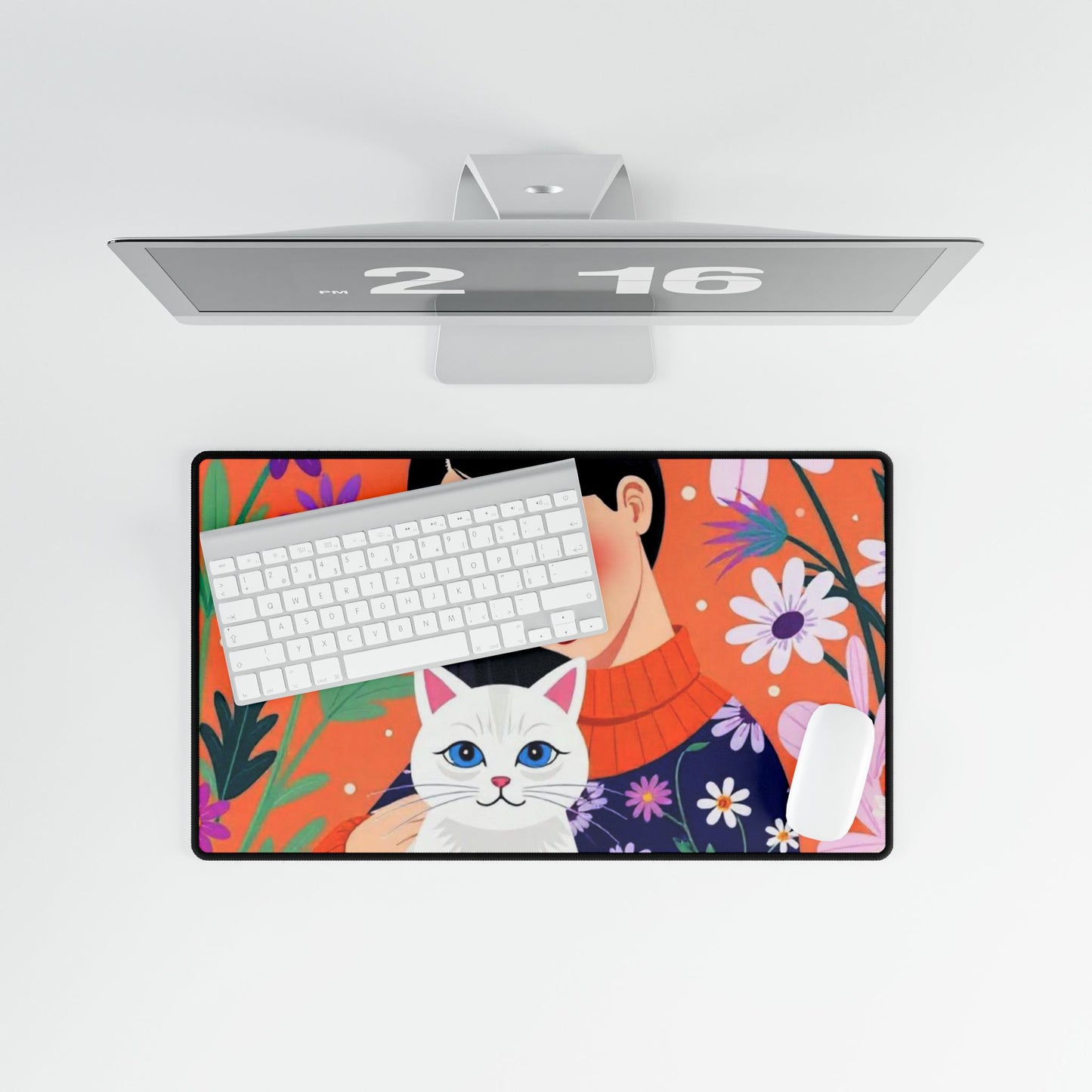 Floral Cat-Themed Desk Mats, Cute Home Office Accessories, Gift for Cat Lovers, Bright Workstation Decor, Pet Lover's Desk Decor