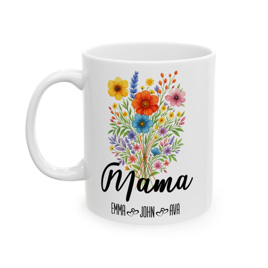 Floral Personalized Ceramic Mug, Custom Coffee Cup, Tea Lover Gift, Flower Design Mug, Mother's Day Present