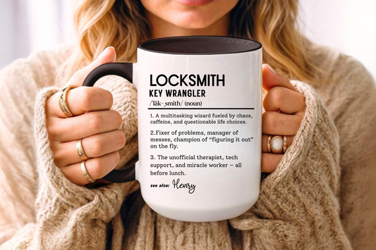 Personalized Locksmith Mug, Funny Dictionary Mug for Key Whisperers, Unique Gift for Locksmiths, Key Tech Mug, Colorful Mugs (11oz, 15oz)