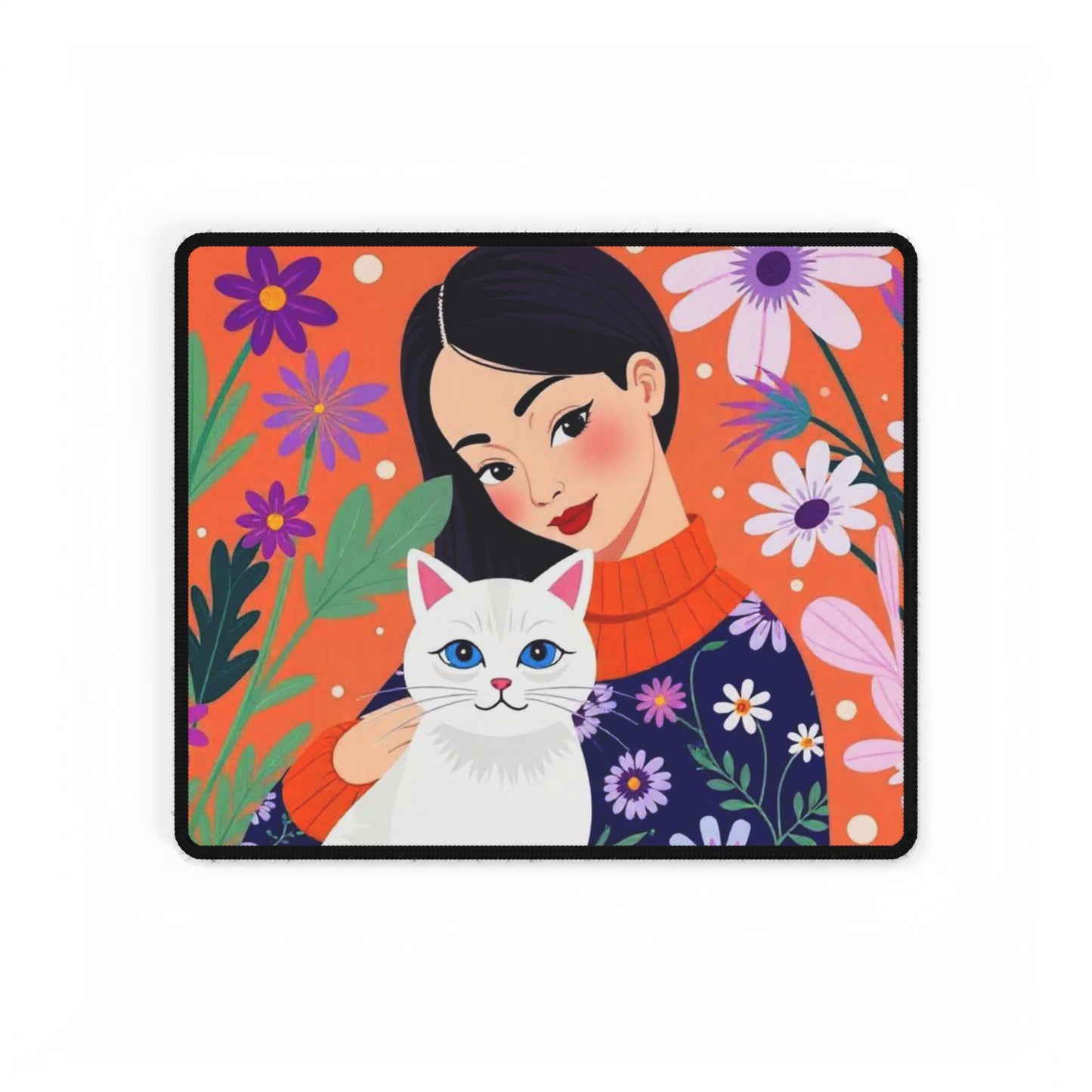 Floral Cat-Themed Desk Mats, Cute Home Office Accessories, Gift for Cat Lovers, Bright Workstation Decor, Pet Lover's Desk Decor