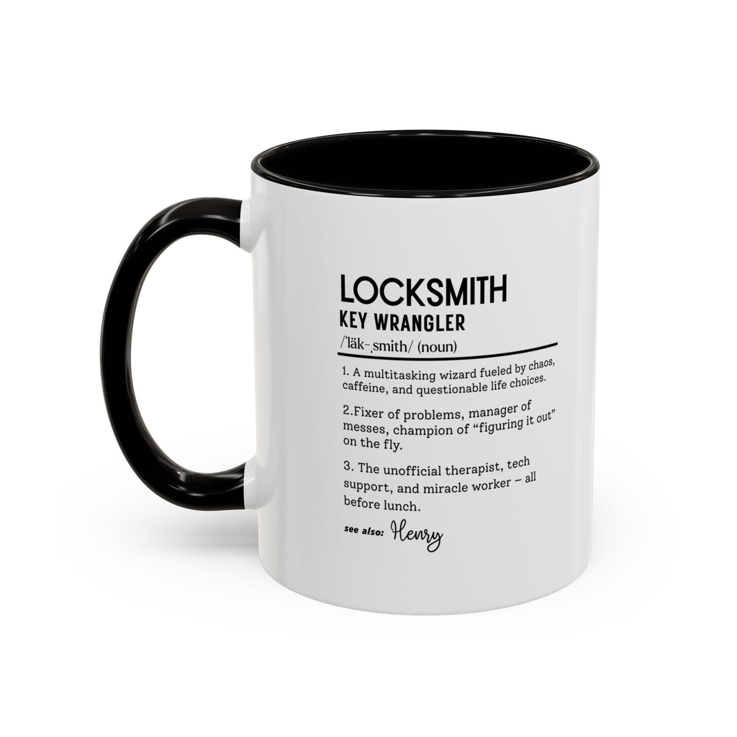 Custom Locksmith Dictionary Mug, Funny Key Wrangler Mug, Personalized Coffee Cup Gift for Locksmith, Punny Tradesman Mug