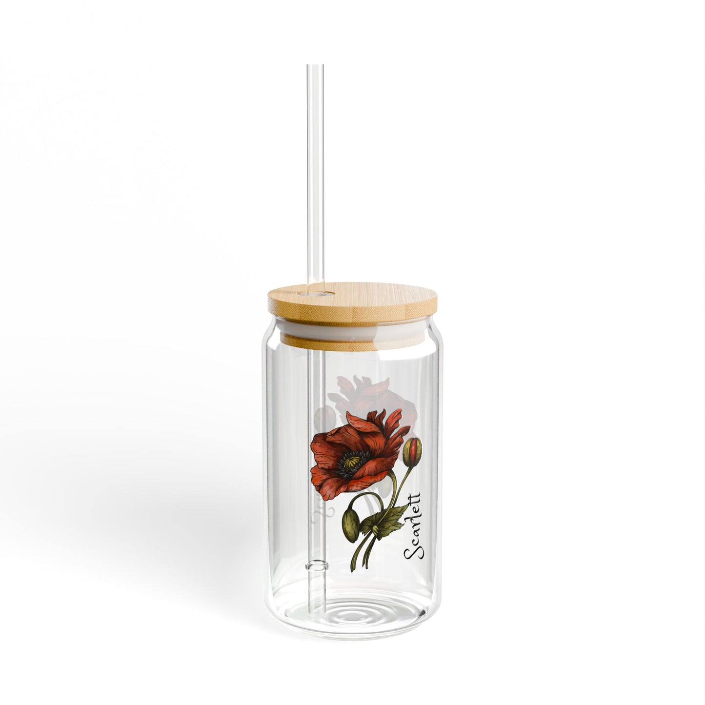 Sipper Glass, August Birth Flower, Poppy Floral Design, 16oz Drinkware, Birthday Gift, Coffee Mug, Tea Cup, Home Decor, Kitchenware