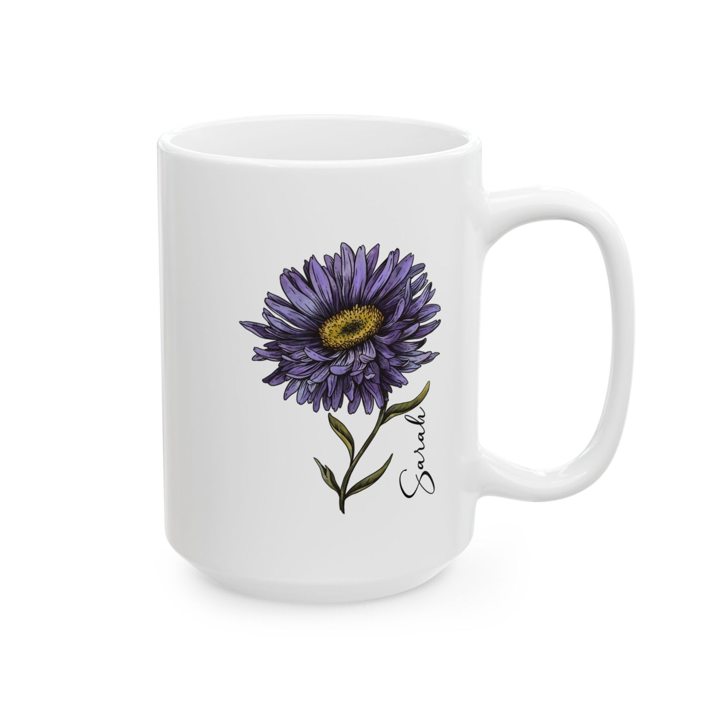 Aster September Month Birth Flower Ceramic Mug (11oz, 15oz) - Vibrant Floral Design