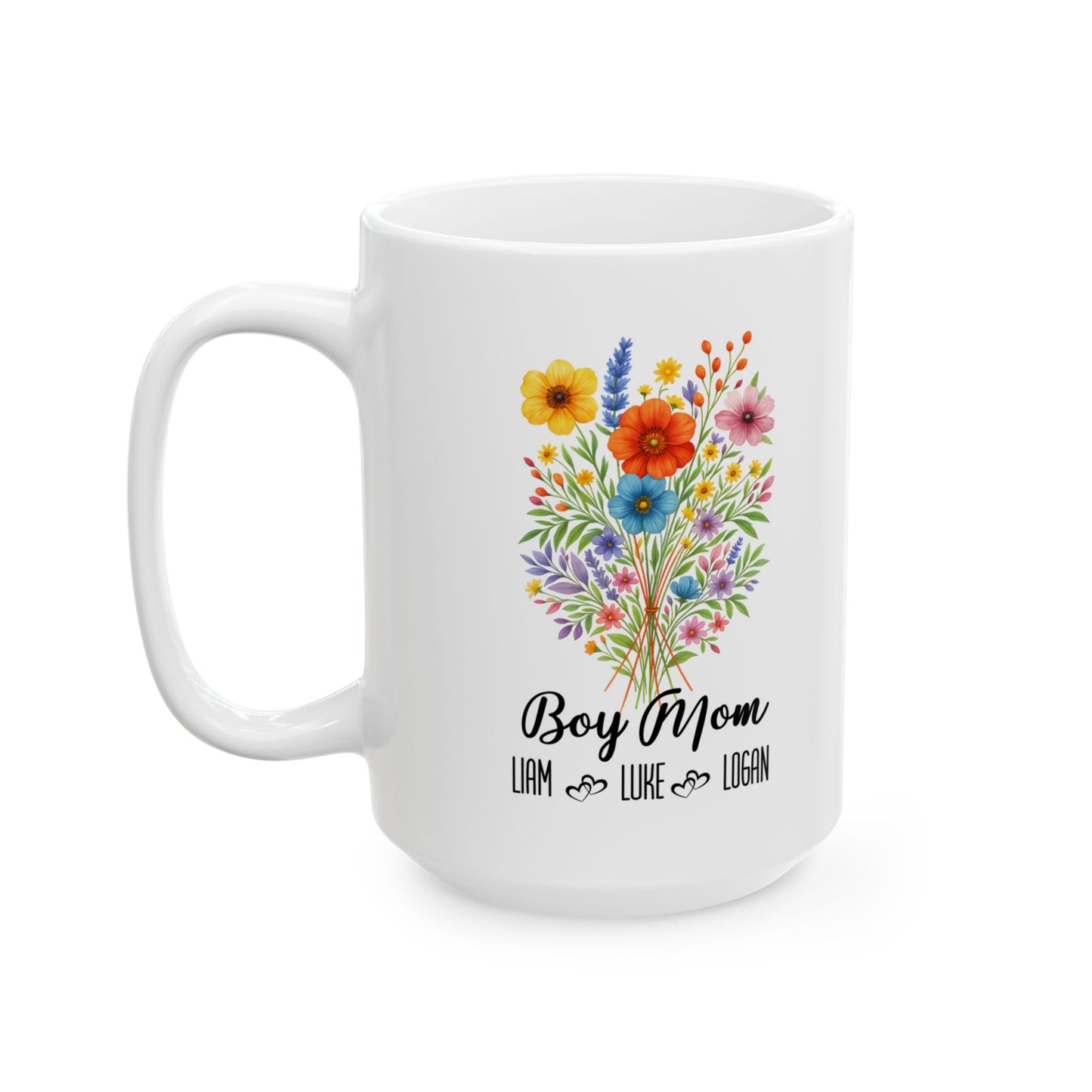 Boy Mom Mug 11oz 15oz Personalized Coffee Cup Gift for Moms with Sons Custom Ceramic Mug for Her Mothers Day or Birthday Gift Idea