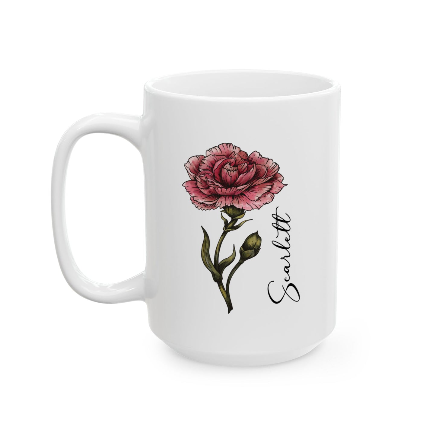January Birth Flower Carnation Mug 11oz 15oz Personalized Floral Coffee Cup Birthday Gift for Her Ceramic Flower Name Custom Mug