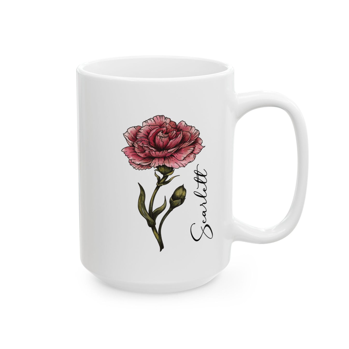 January Birth Flower Carnation Mug 11oz 15oz Personalized Floral Coffee Cup Birthday Gift for Her Ceramic Flower Name Custom Mug