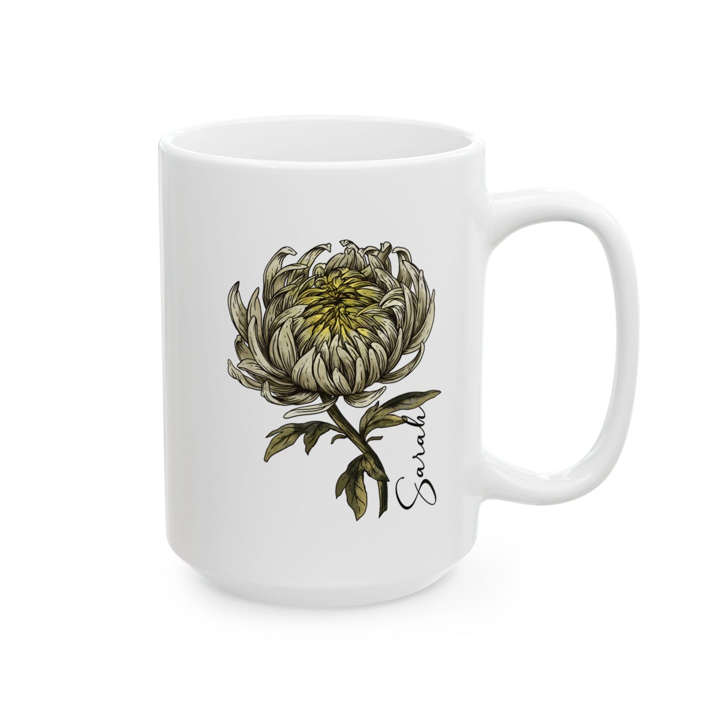 November Birth Flower Chrysanthemum Mug 11oz 15oz Personalized Floral Coffee Cup Birthday Gift for Her Ceramic Custom Name Mug