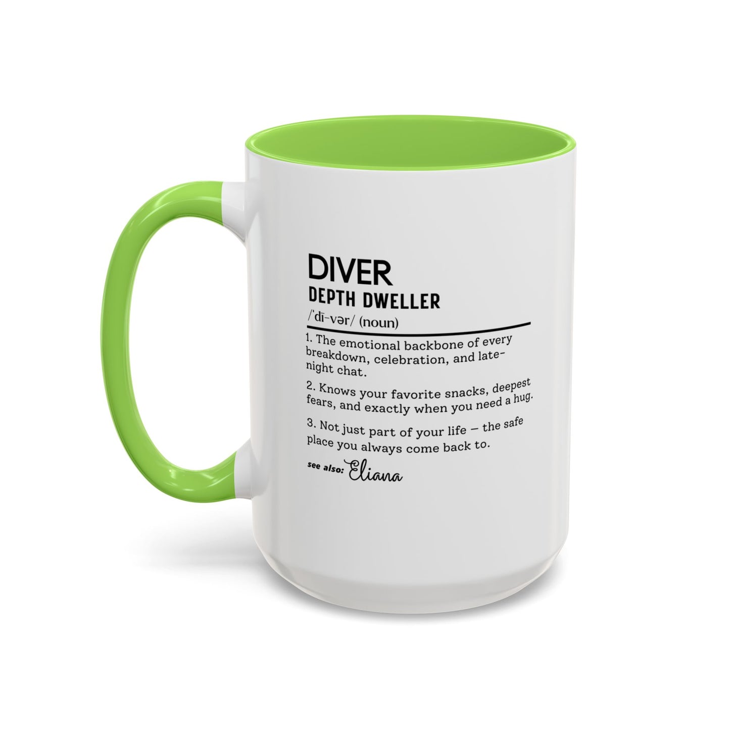 Diver Dictionary Mug, Funny Depth Dweller Coffee Cup, Custom Ocean Lover Mug Gift, Colorful Mugs (11oz, 15oz), Scuba Diver Gift
