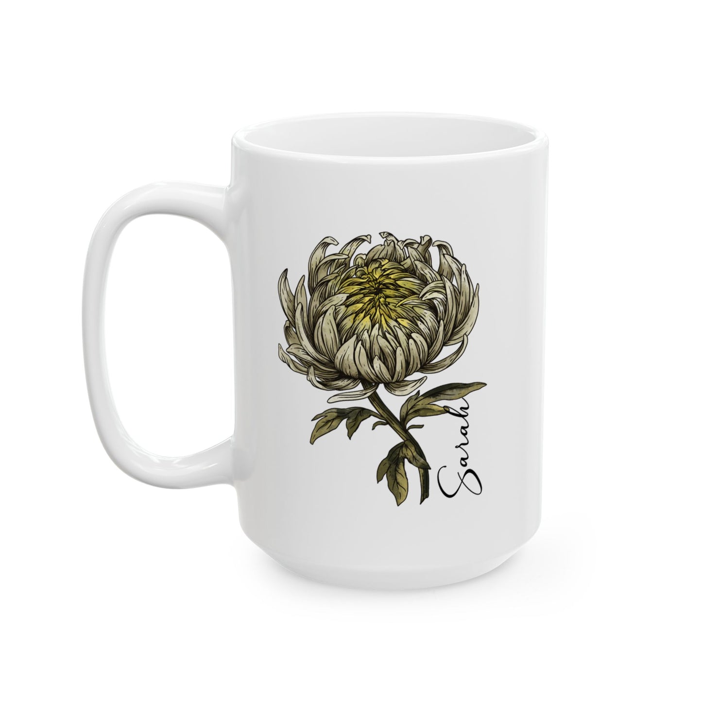 November Birth Flower Chrysanthemum Mug 11oz 15oz Personalized Floral Coffee Cup Birthday Gift for Her Ceramic Custom Name Mug