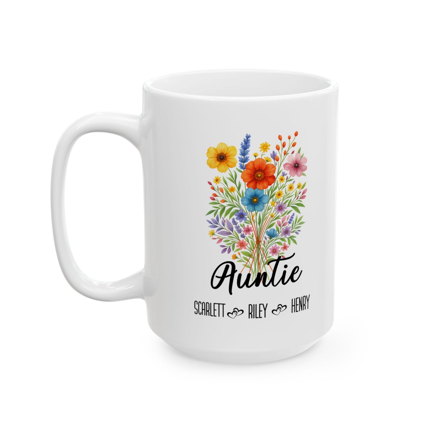 Auntie Mug 11 oz and 15 oz Personalized Gift for Aunt Cute Coffee Cup for Her Custom Name Present for Birthday Baby Reveal