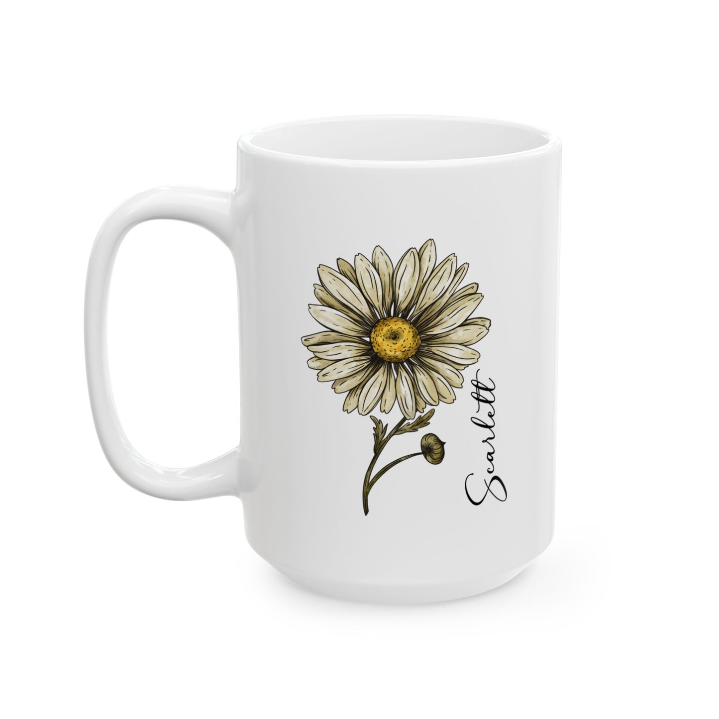 April Birth Flower Daisy Mug 11oz 15oz Custom Floral Coffee Cup Birthday Gift for Her Personalized Ceramic Spring Flower Mug