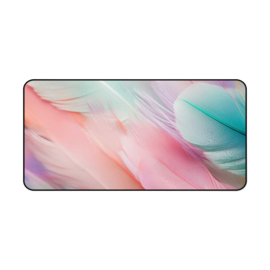 Pastel Feather Desk Mat - Decorative Office Accessories, Home Office Decor, Workspace Gifts, Study Essentials, Colorful Desk Pad