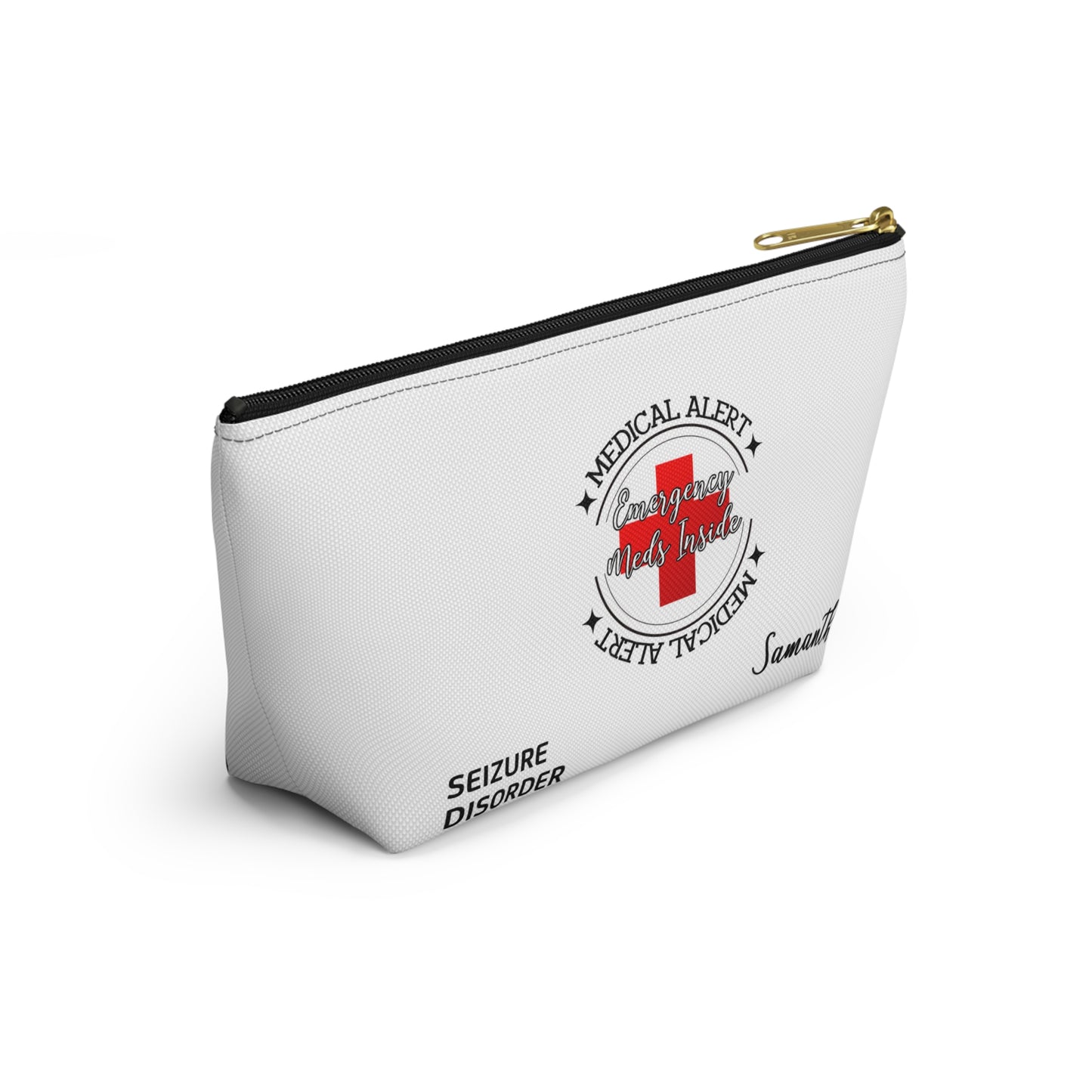 Personalized Medical Alert Seizure Disorder Emergency Meds Inside Accessory Pouch w T-bottom for Samantha