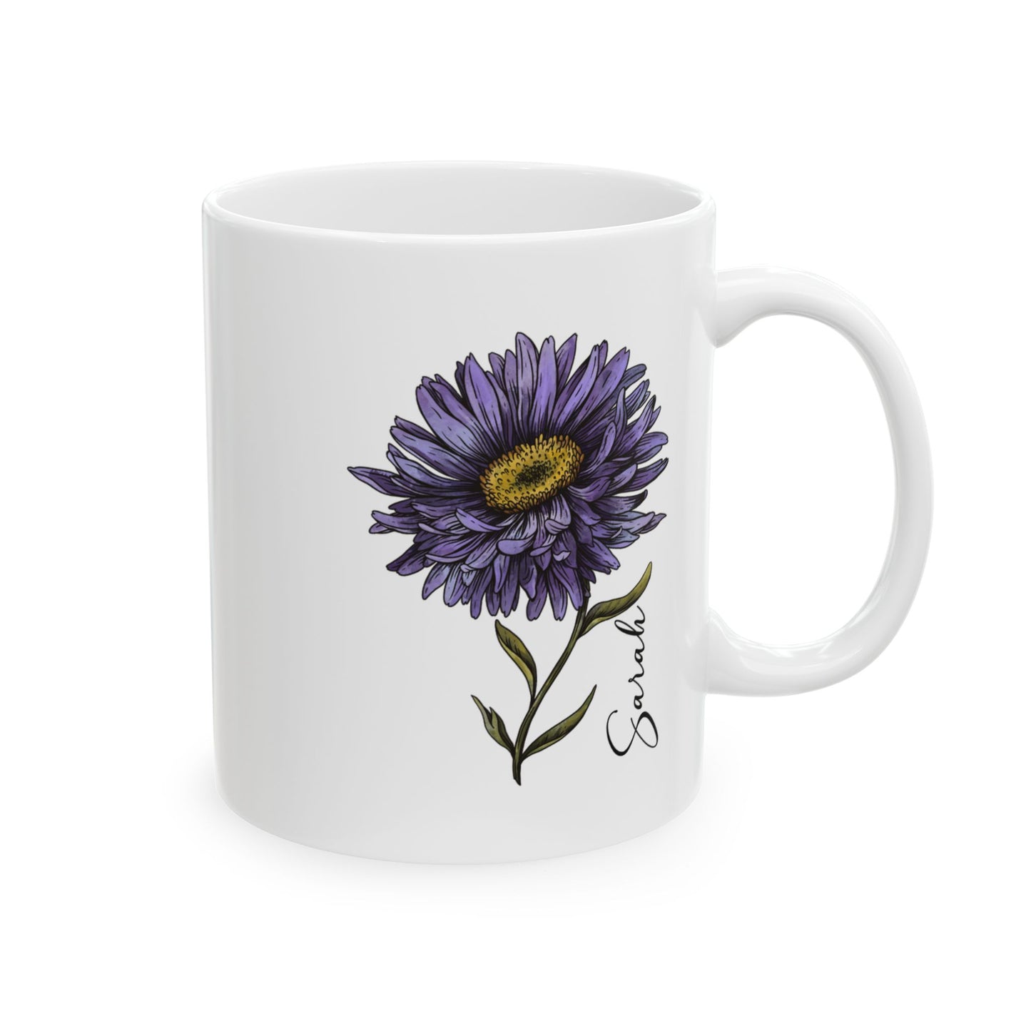 Aster September Month Birth Flower Ceramic Mug (11oz, 15oz) - Vibrant Floral Design