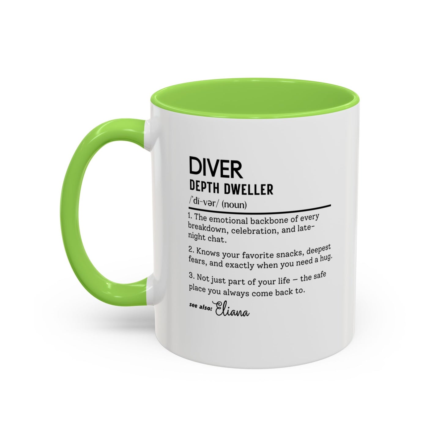 Diver Dictionary Mug, Funny Depth Dweller Coffee Cup, Custom Ocean Lover Mug Gift, Colorful Mugs (11oz, 15oz), Scuba Diver Gift