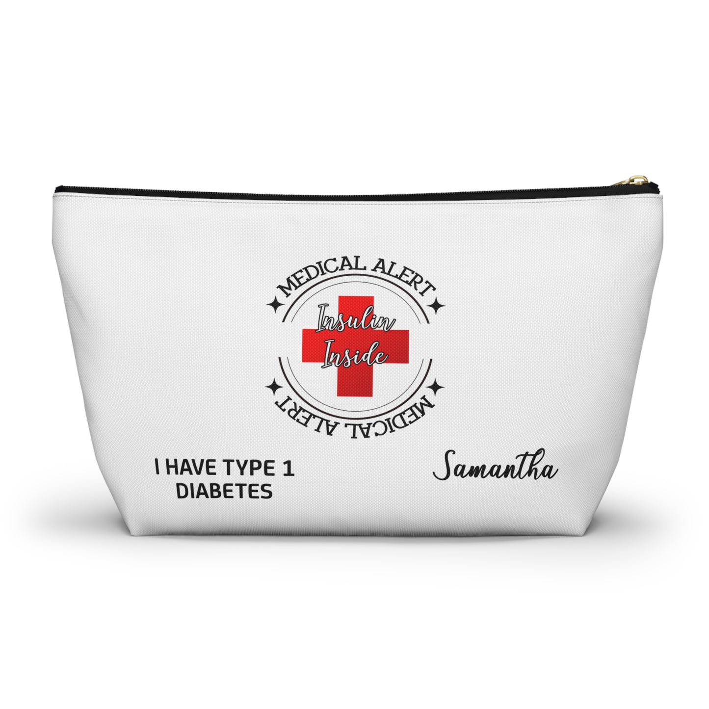 Personalized Medical Alert Insulin Inside Type 1 Diabetes Samantha Accessory Pouch with T-bottom