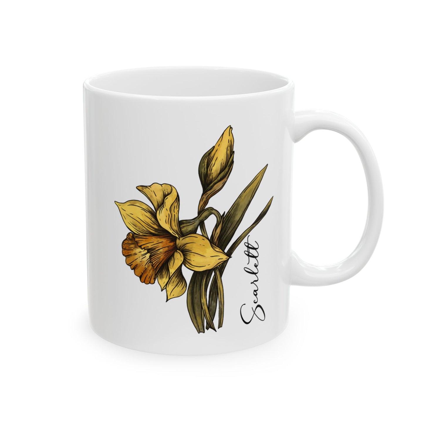 March Birth Flower Daffodil Mug 11oz 15oz Personalized Floral Coffee Cup Birthday Gift for Her Custom Ceramic Flower Name Mug