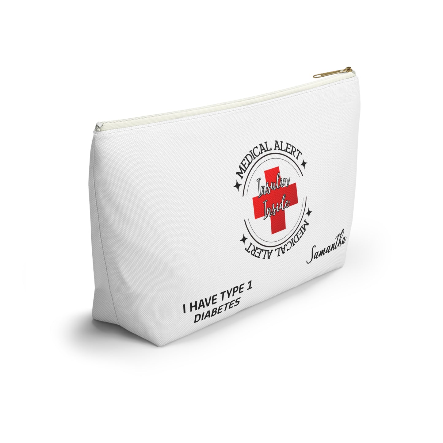 Personalized Medical Alert Insulin Inside Type 1 Diabetes Samantha Accessory Pouch with T-bottom
