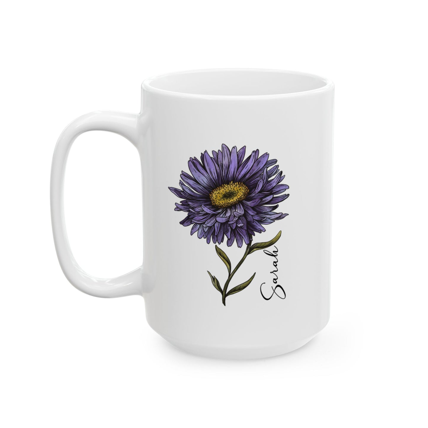 Aster September Month Birth Flower Ceramic Mug (11oz, 15oz) - Vibrant Floral Design