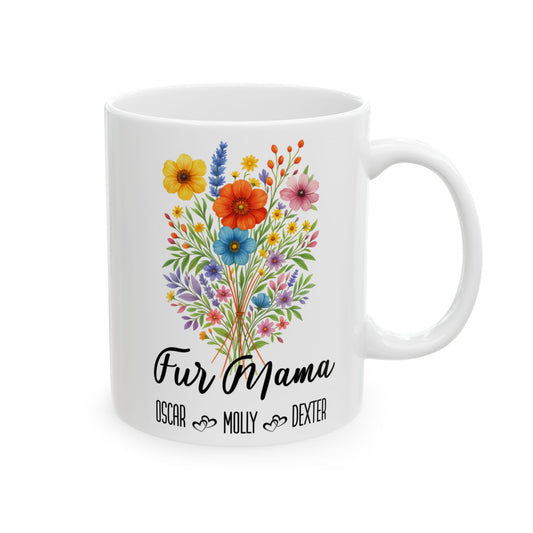 Fur Mama Mug 11oz 15oz Custom Coffee Cup Gift for Pet Lovers Cat or Dog Mom Personalized Ceramic Mug for Animal Owner