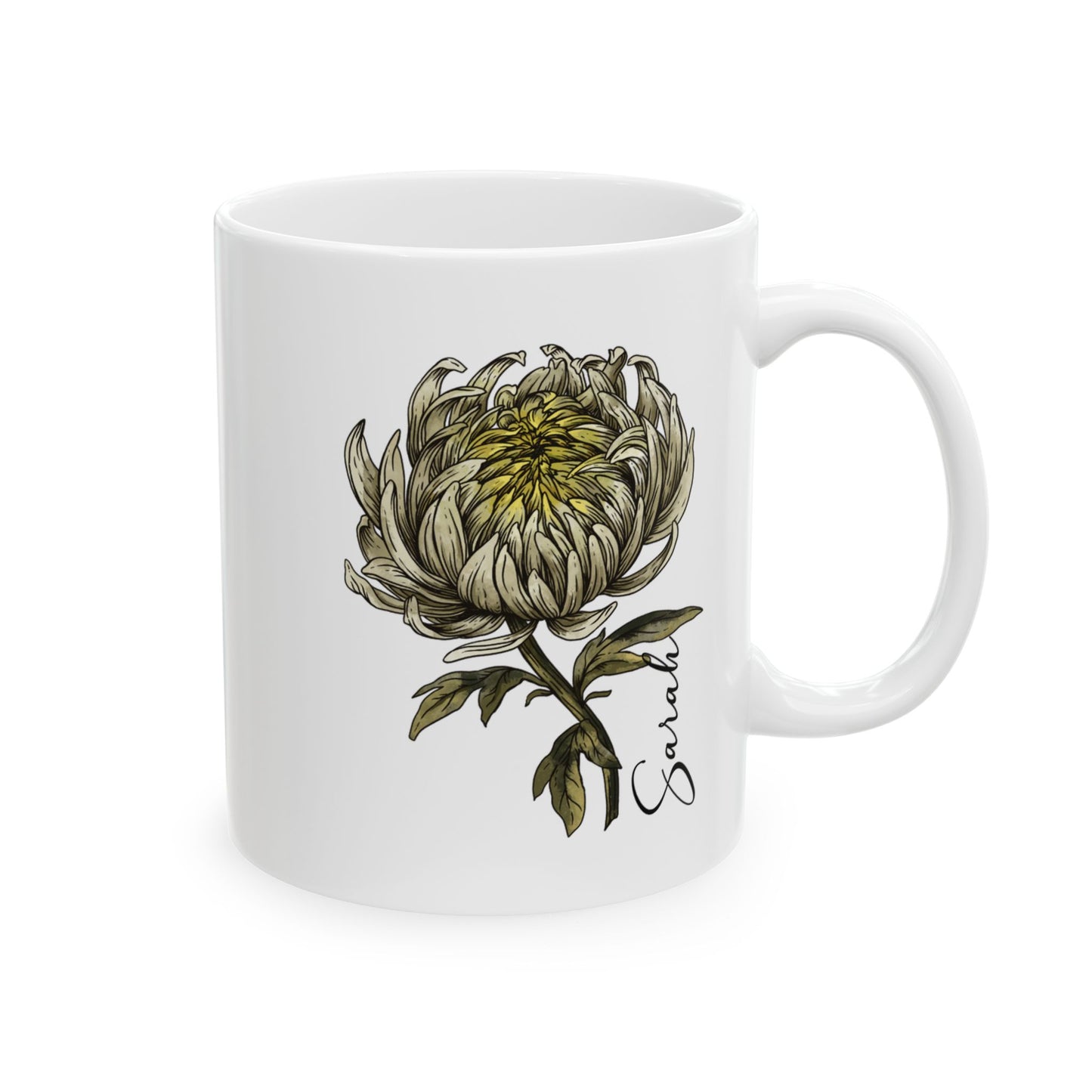 November Birth Flower Chrysanthemum Mug 11oz 15oz Personalized Floral Coffee Cup Birthday Gift for Her Ceramic Custom Name Mug