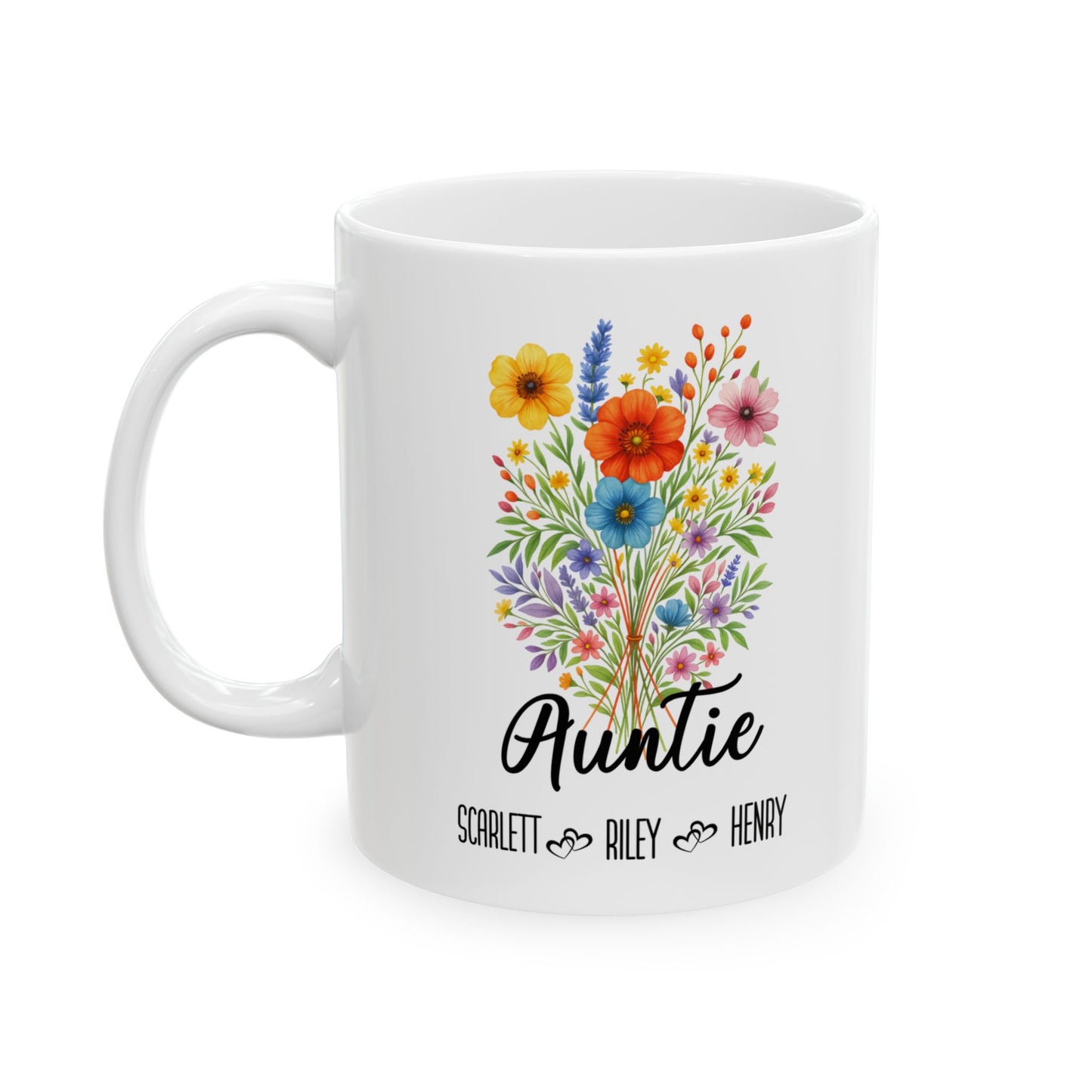 Auntie Mug 11 oz and 15 oz Personalized Gift for Aunt Cute Coffee Cup for Her Custom Name Present for Birthday Baby Reveal