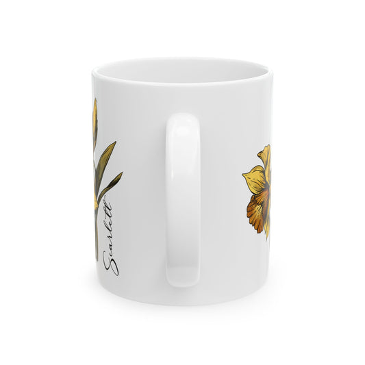 March Birth Flower Daffodil Mug 11oz 15oz Personalized Floral Coffee Cup Birthday Gift for Her Custom Ceramic Flower Name Mug