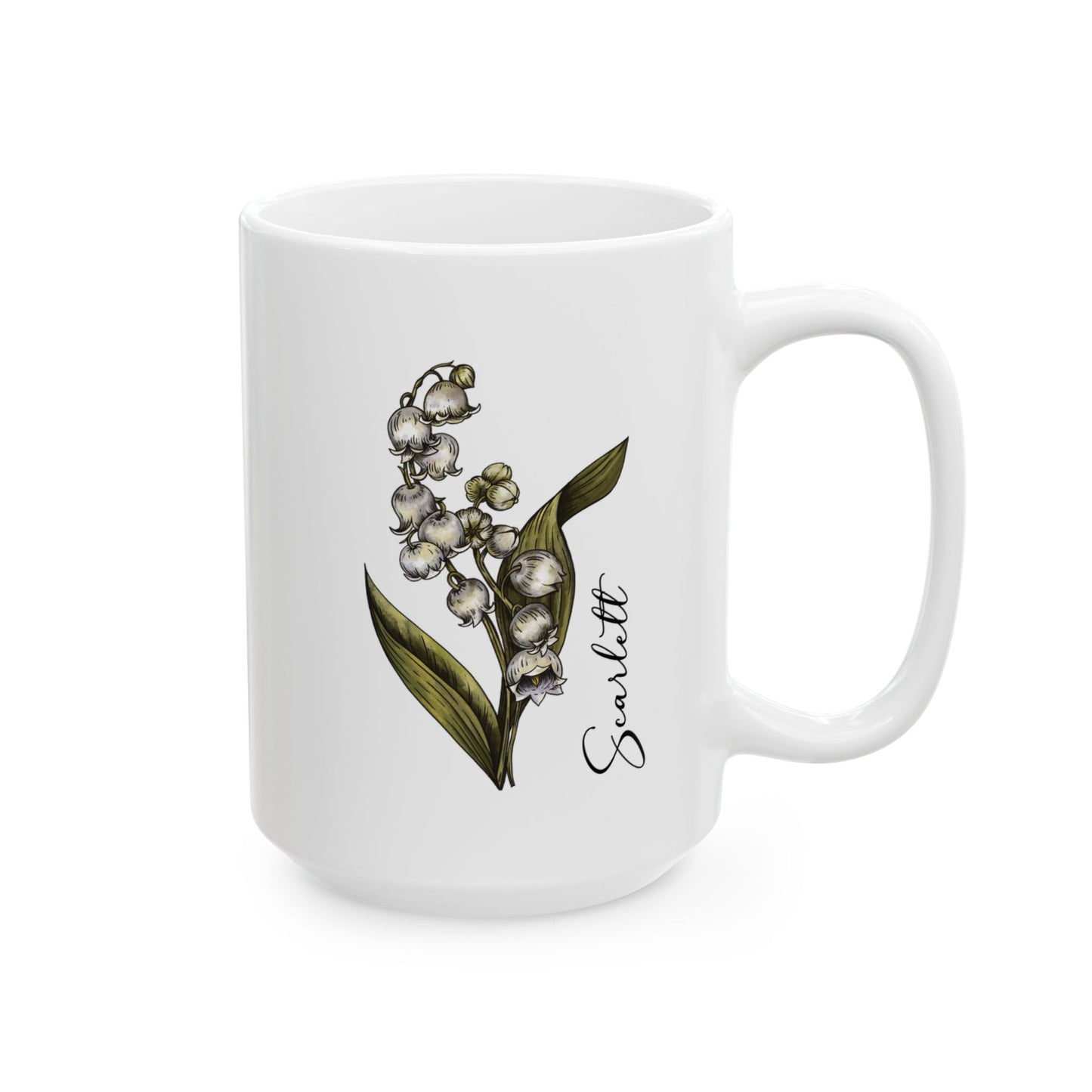 May Birth Flower Lily Mug 11oz 15oz Personalized Floral Coffee Cup Birthday Gift for Her Custom Ceramic Flower Name Mug
