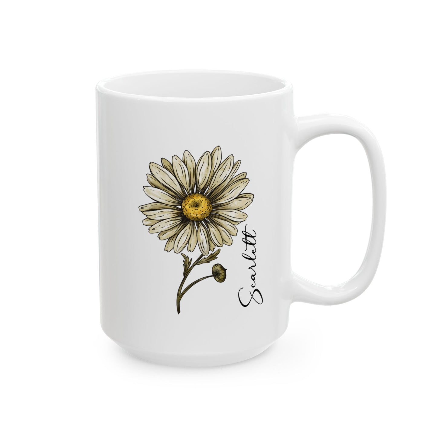 April Birth Flower Daisy Mug 11oz 15oz Custom Floral Coffee Cup Birthday Gift for Her Personalized Ceramic Spring Flower Mug