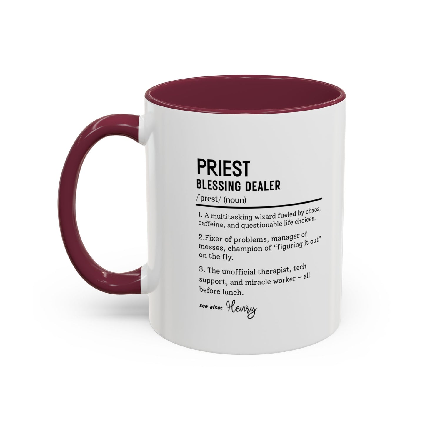 Custom Priest Dictionary Mug, Funny Blessing Dealer Mug, Universal Definition Mug Gift for Priest, Religious Gift Idea, Faith Leader Cup