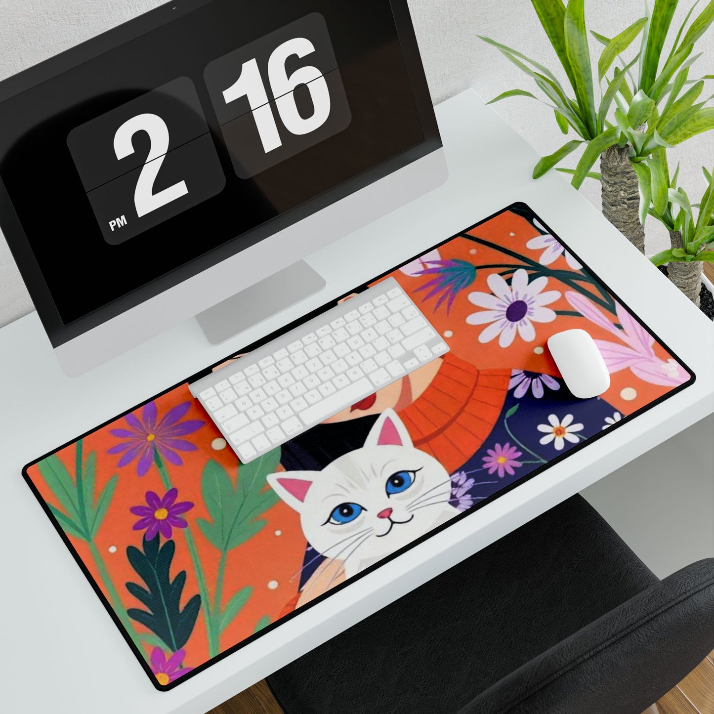 Floral Cat-Themed Desk Mats, Cute Home Office Accessories, Gift for Cat Lovers, Bright Workstation Decor, Pet Lover's Desk Decor