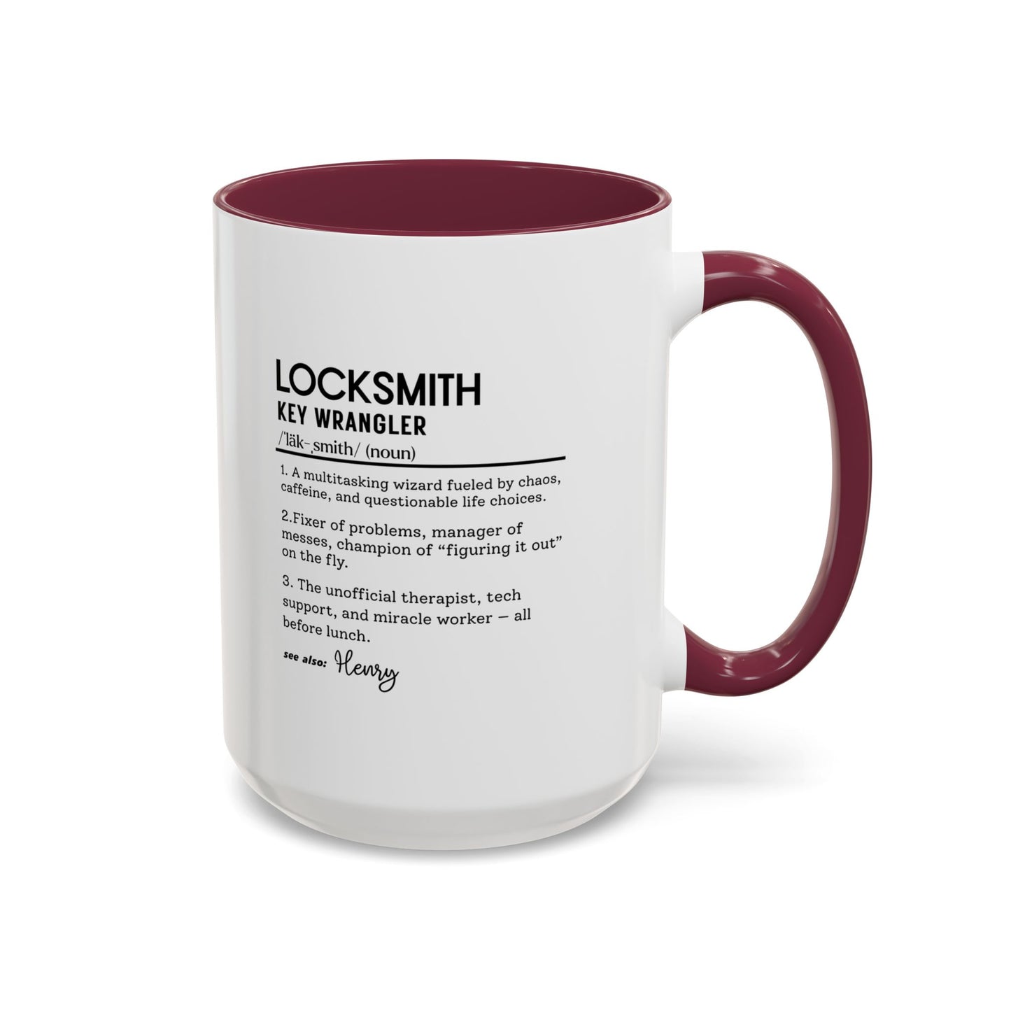 Custom Locksmith Dictionary Mug, Funny Key Wrangler Mug, Personalized Coffee Cup Gift for Locksmith, Punny Tradesman Mug