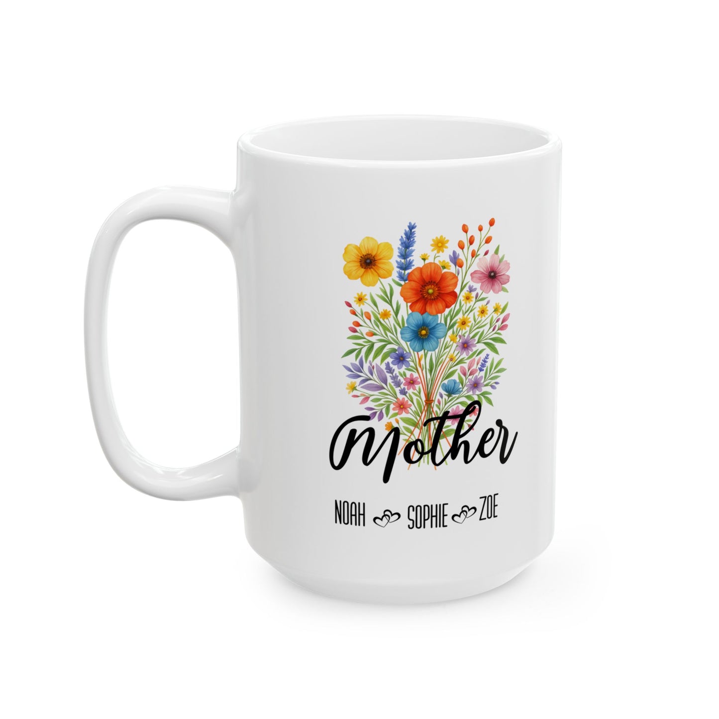 Personalized Mother NOAH SOPHIE ZOE Ceramic Mug (11oz, 15oz) - Glossy Finish, December Birthday Design