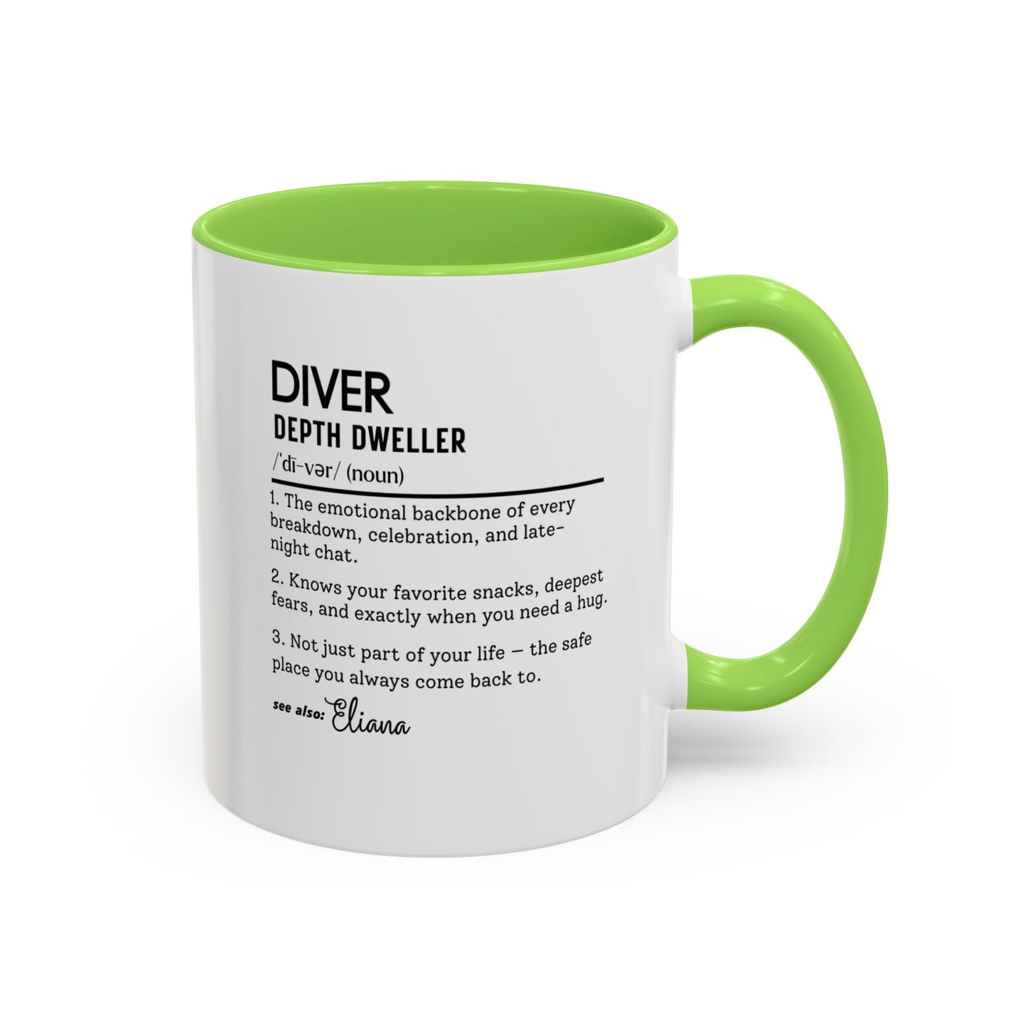 Diver Dictionary Mug, Funny Depth Dweller Coffee Cup, Custom Ocean Lover Mug Gift, Colorful Mugs (11oz, 15oz), Scuba Diver Gift