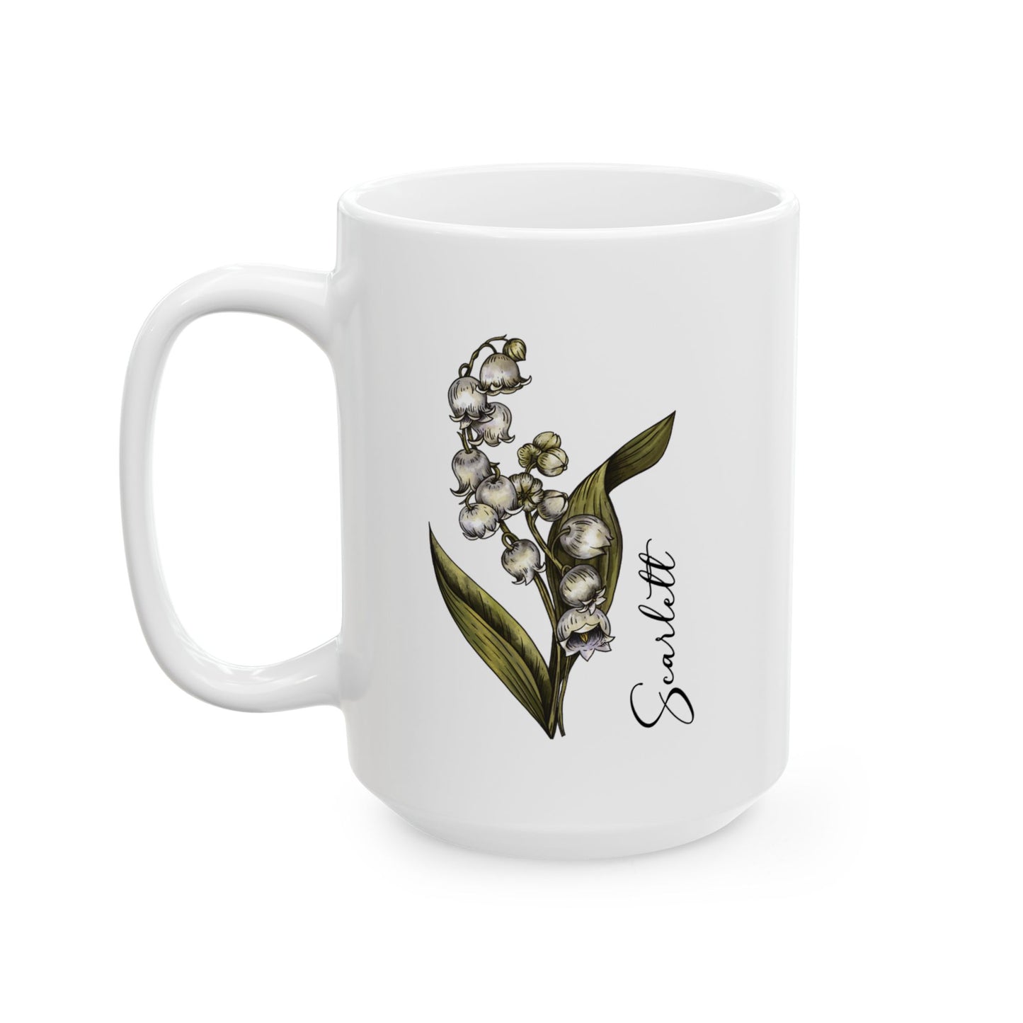 May Birth Flower Lily Mug 11oz 15oz Personalized Floral Coffee Cup Birthday Gift for Her Custom Ceramic Flower Name Mug
