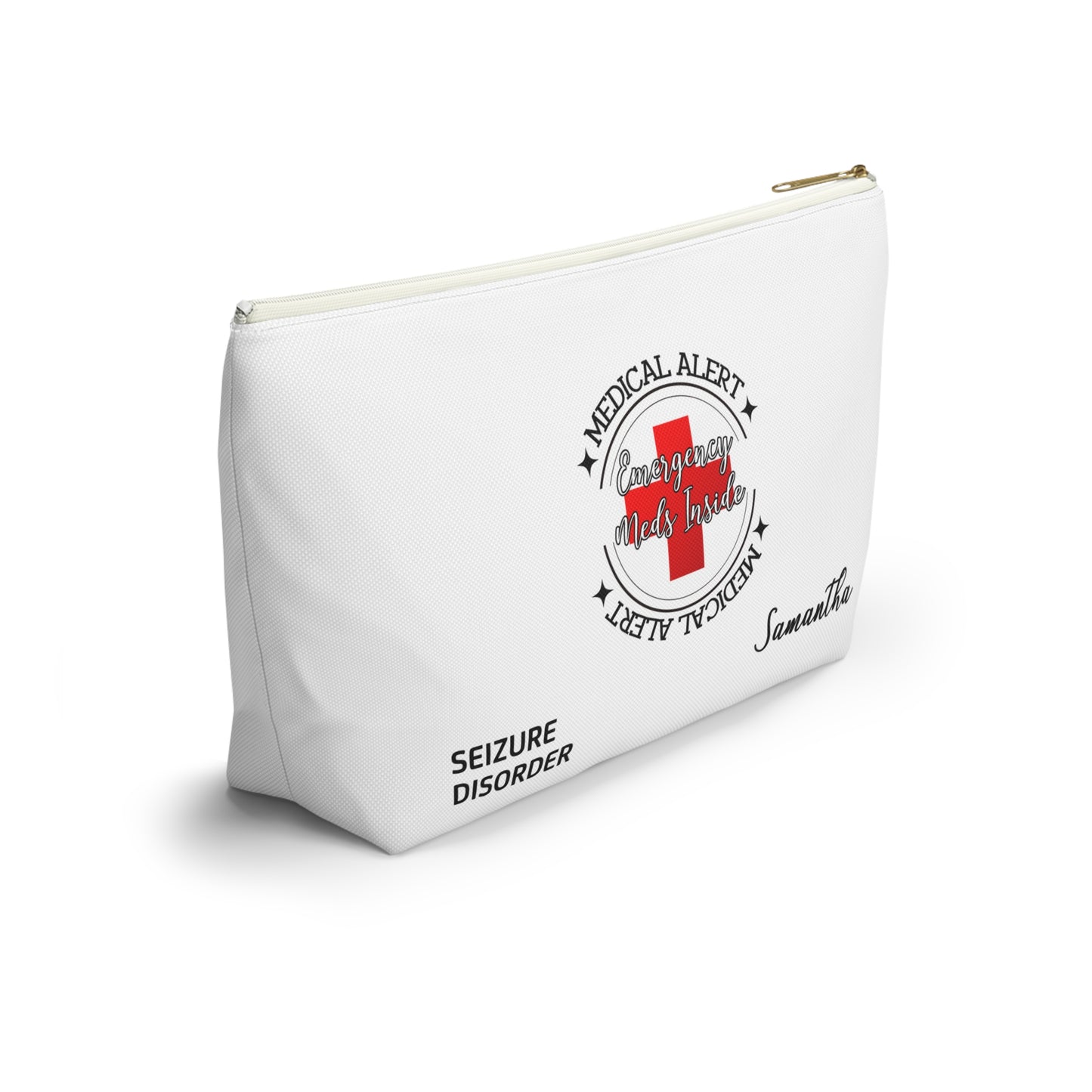 Personalized Medical Alert Seizure Disorder Emergency Meds Inside Accessory Pouch w T-bottom for Samantha