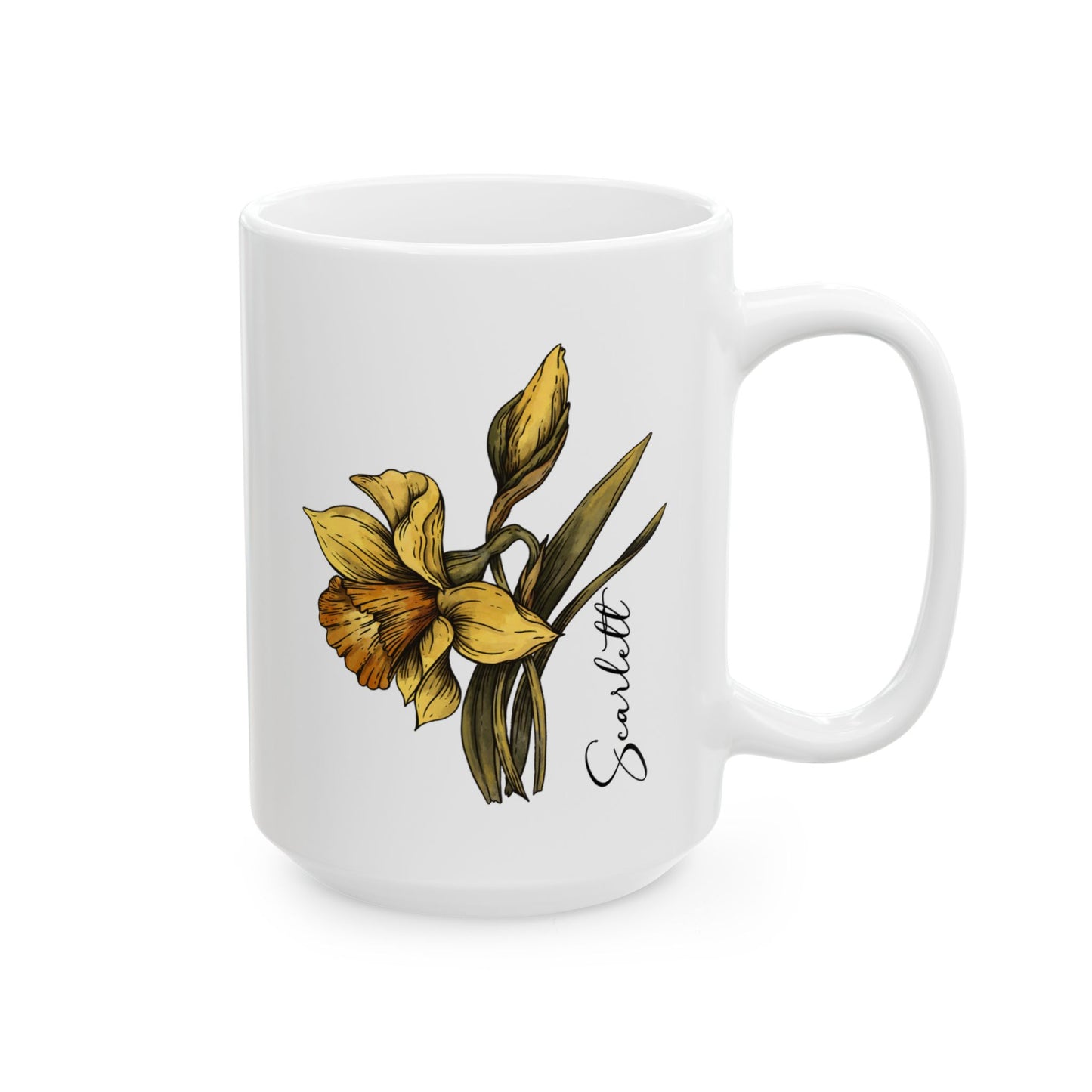 March Birth Flower Daffodil Mug 11oz 15oz Personalized Floral Coffee Cup Birthday Gift for Her Custom Ceramic Flower Name Mug