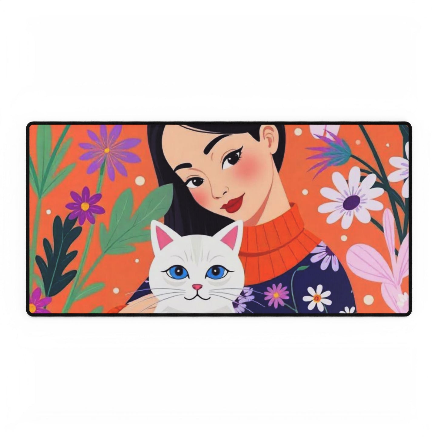 Floral Cat-Themed Desk Mats, Cute Home Office Accessories, Gift for Cat Lovers, Bright Workstation Decor, Pet Lover's Desk Decor