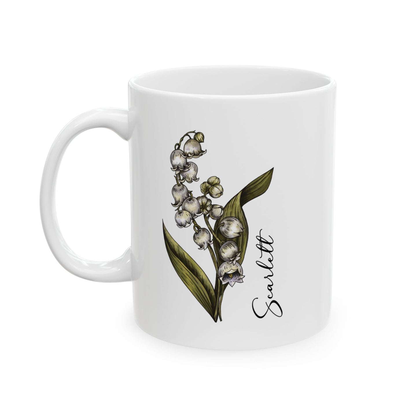 May Birth Flower Lily Mug 11oz 15oz Personalized Floral Coffee Cup Birthday Gift for Her Custom Ceramic Flower Name Mug