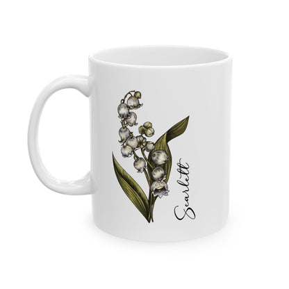 May Birth Flower Lily Mug 11oz 15oz Personalized Floral Coffee Cup Birthday Gift for Her Custom Ceramic Flower Name Mug
