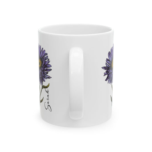 Aster September Month Birth Flower Ceramic Mug (11oz, 15oz) - Vibrant Floral Design