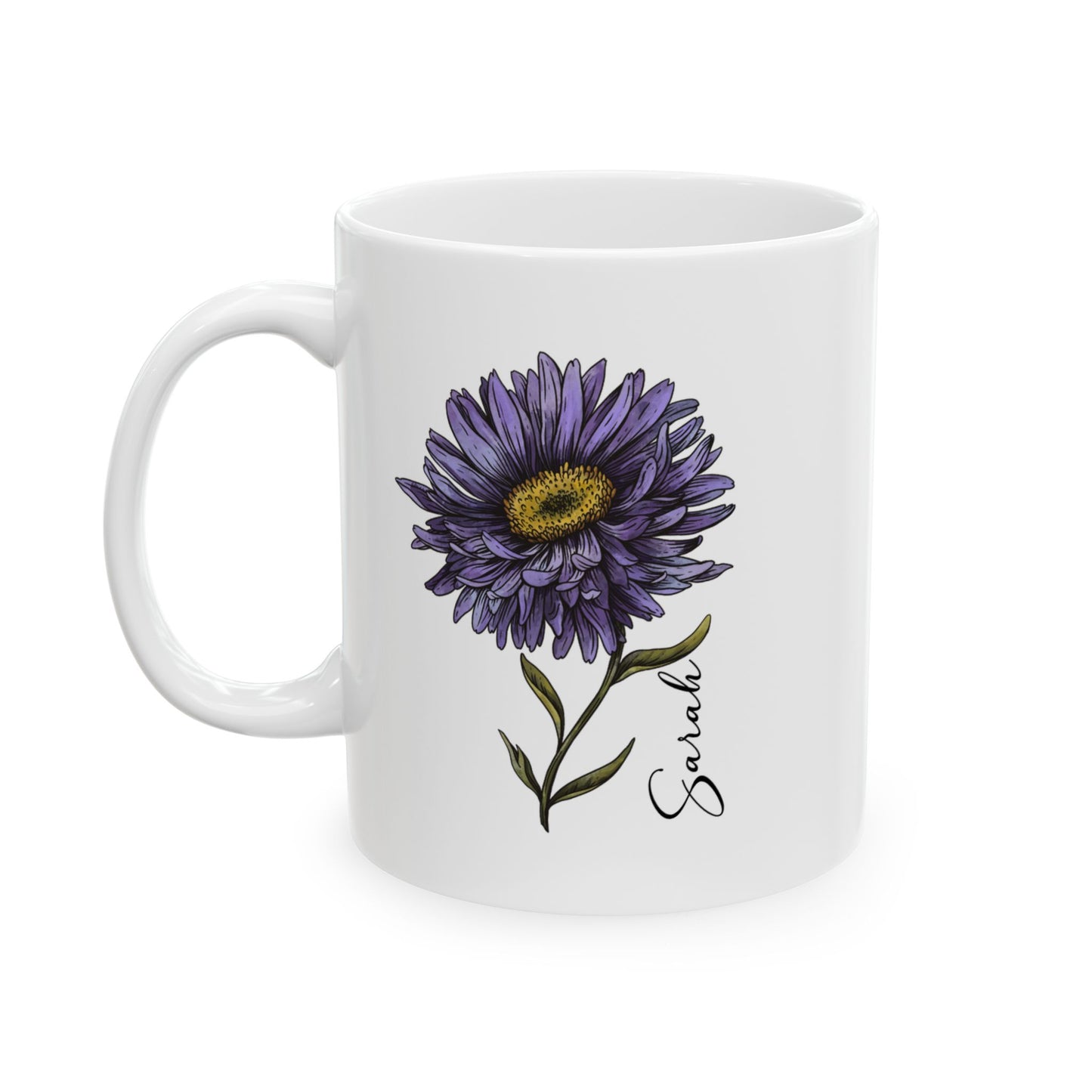 Aster September Month Birth Flower Ceramic Mug (11oz, 15oz) - Vibrant Floral Design