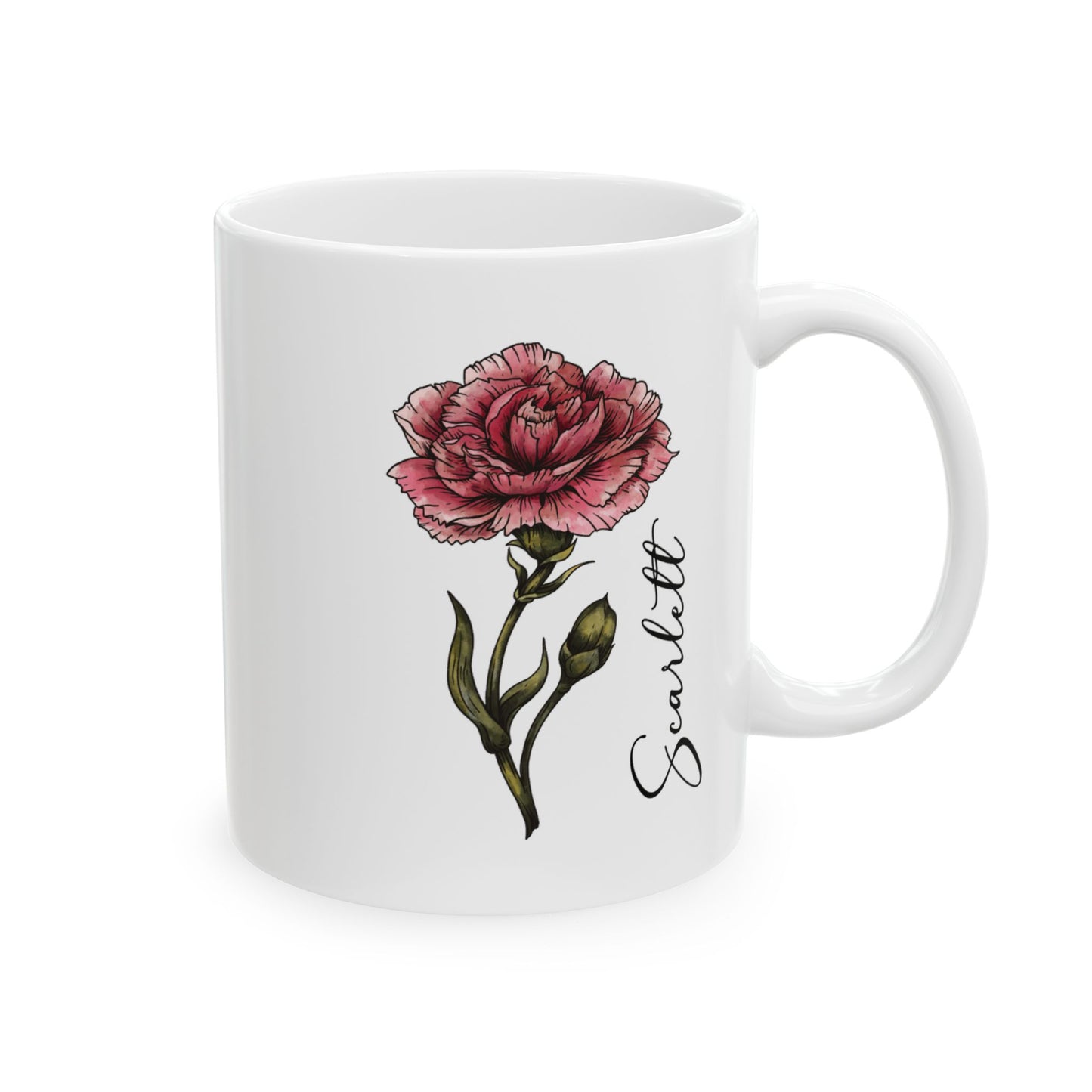 January Birth Flower Carnation Mug 11oz 15oz Personalized Floral Coffee Cup Birthday Gift for Her Ceramic Flower Name Custom Mug
