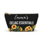 Personalized Celiac Essentials Pouch for Gluten Free Safety Travel Bag with Medical Alert Storage for Kids and Adults with Celiac Disease