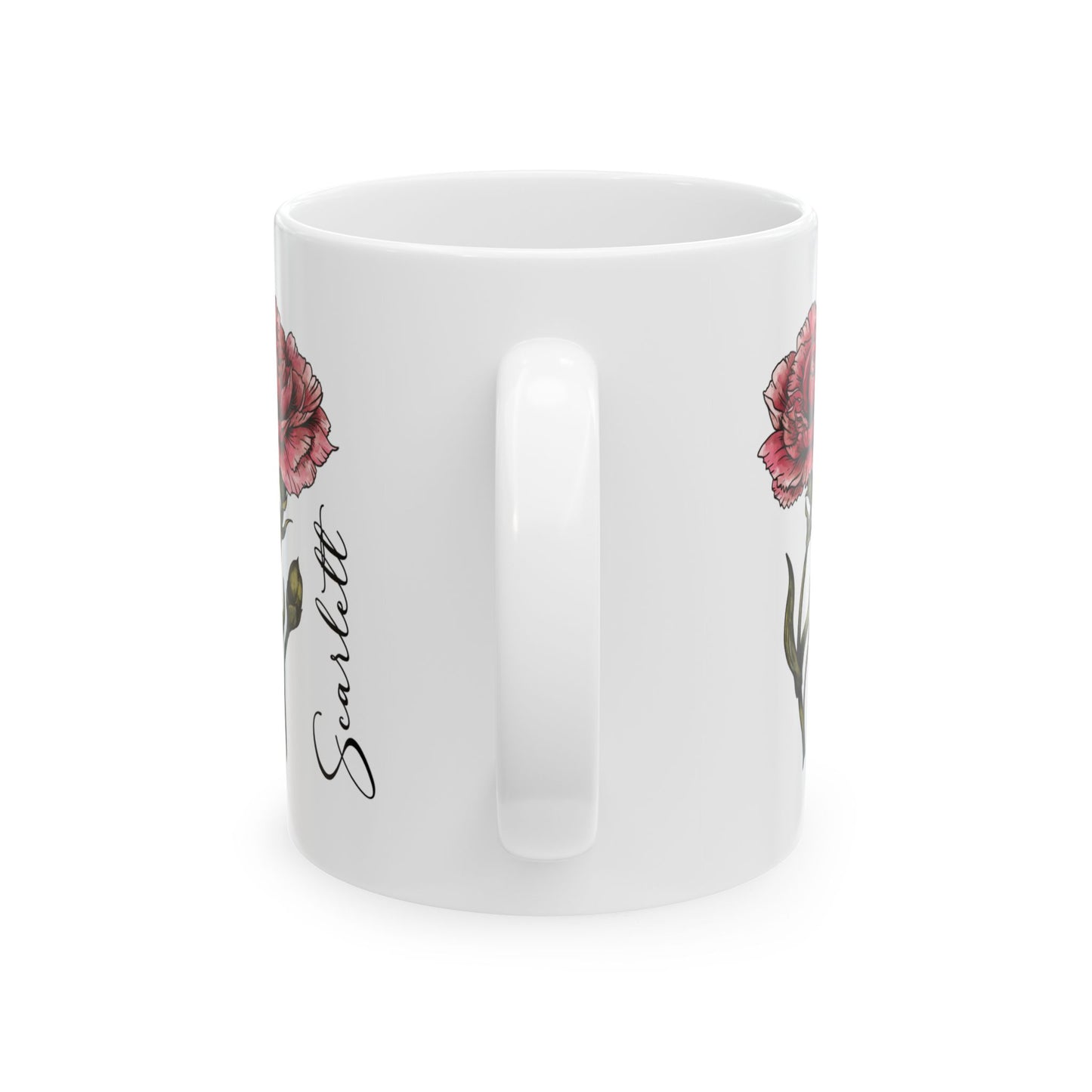 January Birth Flower Carnation Mug 11oz 15oz Personalized Floral Coffee Cup Birthday Gift for Her Ceramic Flower Name Custom Mug