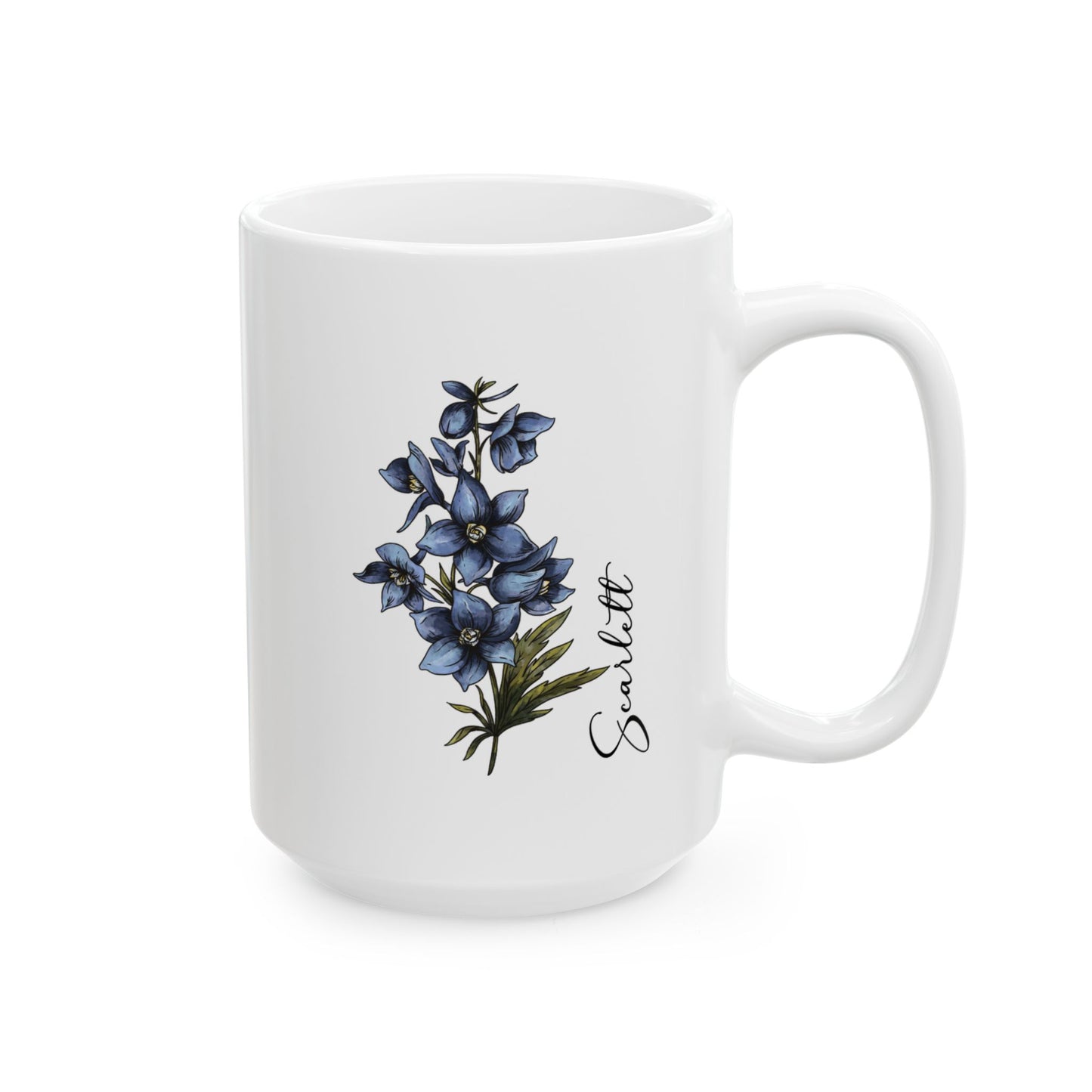 July Birth Flower Larkspur Mug 11oz 15oz Custom Floral Coffee Cup Birthday Gift for Her Personalized Ceramic Summer Flower Mug
