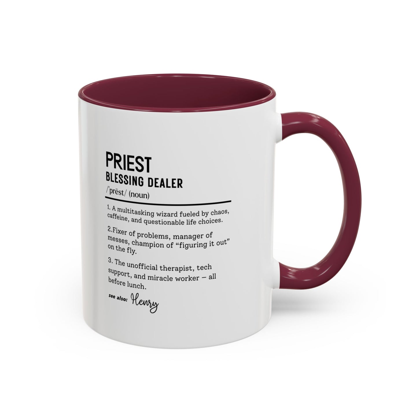 Custom Priest Dictionary Mug, Funny Blessing Dealer Mug, Universal Definition Mug Gift for Priest, Religious Gift Idea, Faith Leader Cup