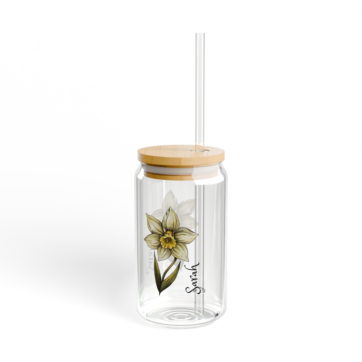 December Birth Flower Sipper, Narcissus Floral Glass, Personalized December Gift, Monthly Flower Sipper, Winter Birthday Cup, 16oz Glass