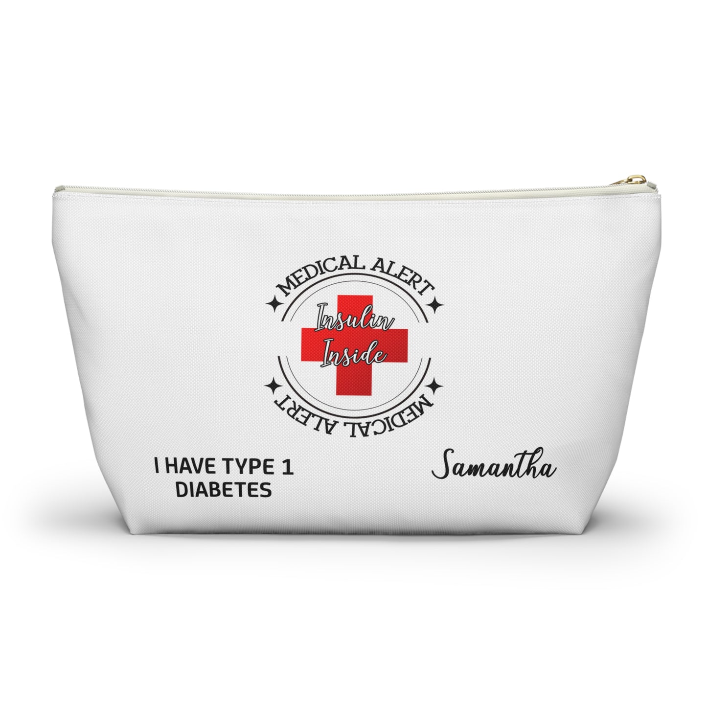 Personalized Medical Alert Insulin Inside Type 1 Diabetes Samantha Accessory Pouch with T-bottom